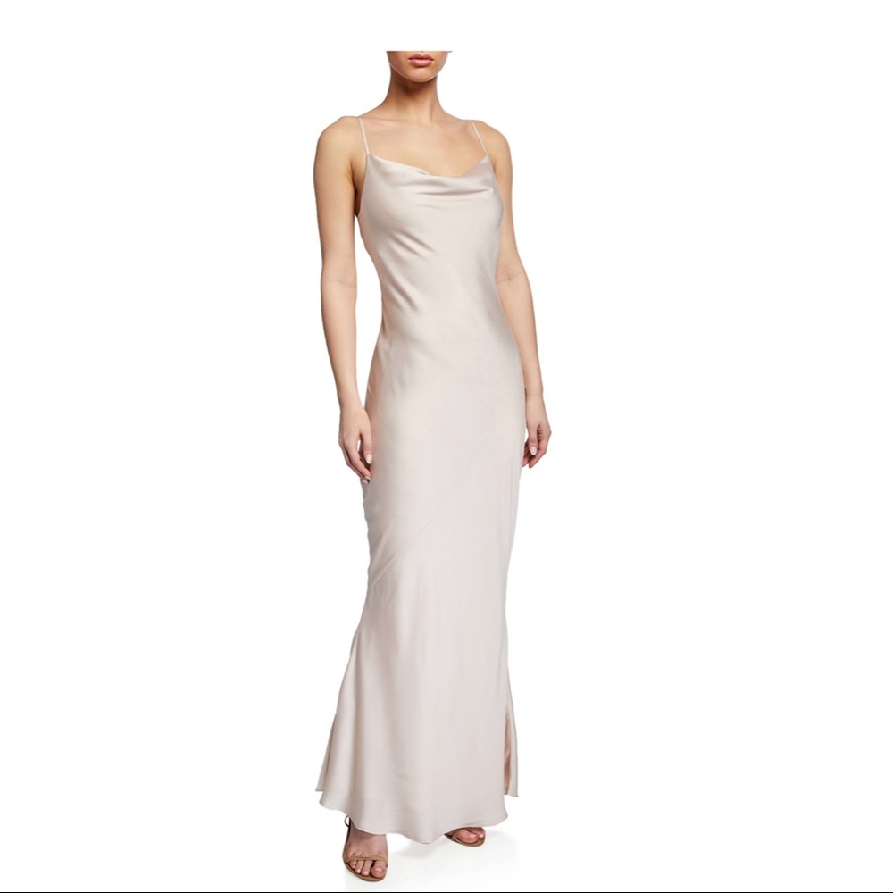 Shona Joy Cowl White Bias Satin Slip Dress